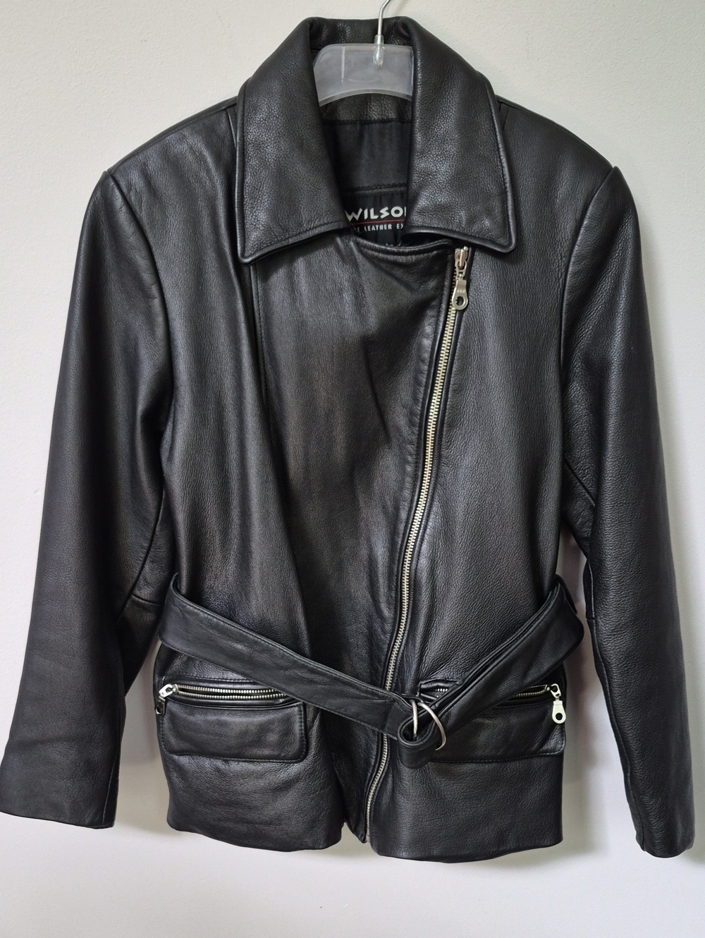 Y2K Wilson Black Leather Open Road Motorcycle Jacket Womens M Heavy Duty 90s Vtg